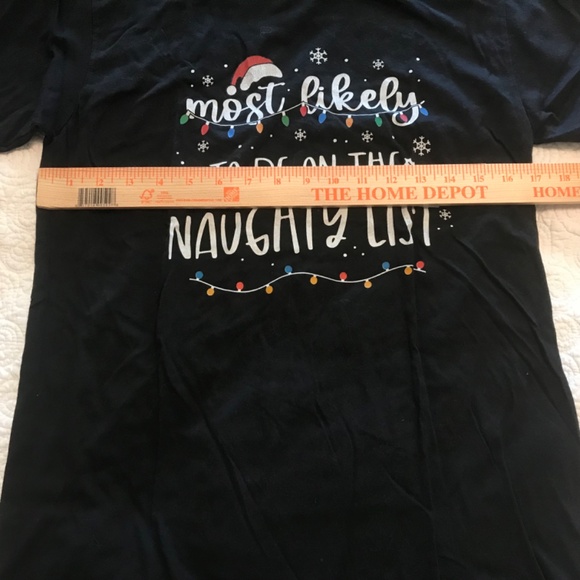 Next Level holiday “Most likely to be on the naughty list” black tee shirt (M) - Picture 5 of 9